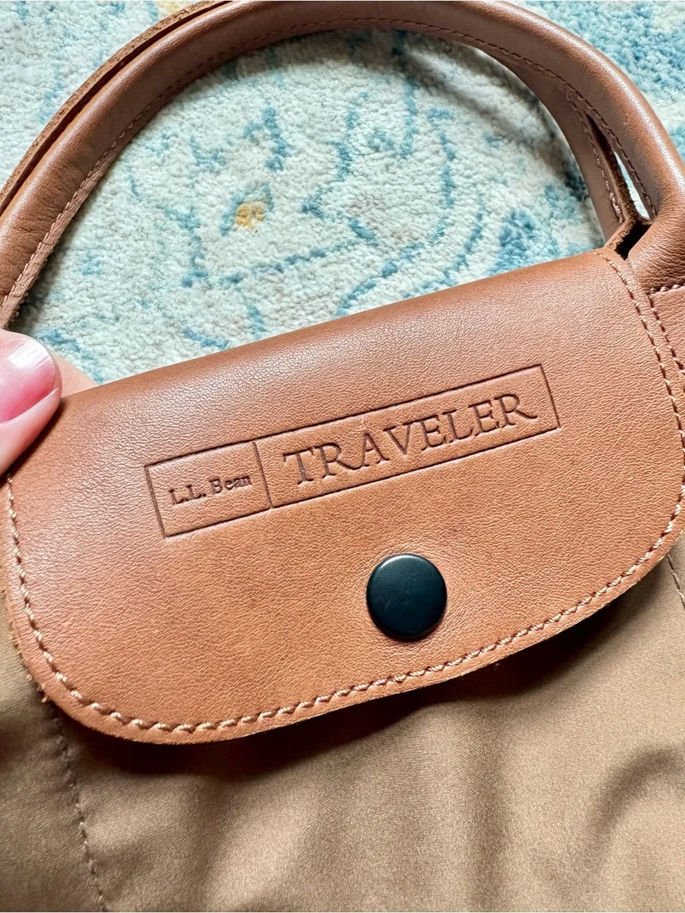 L.L Bean Traveler Roll Up Nylon Bag Packable Longchamp Style Leather Casual